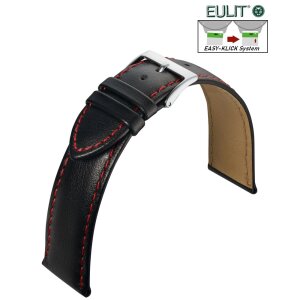Softweiches Eulit Easy-Klick Kalbsleder Uhrenarmband Modell Taurus schwarz-RN 22 mm