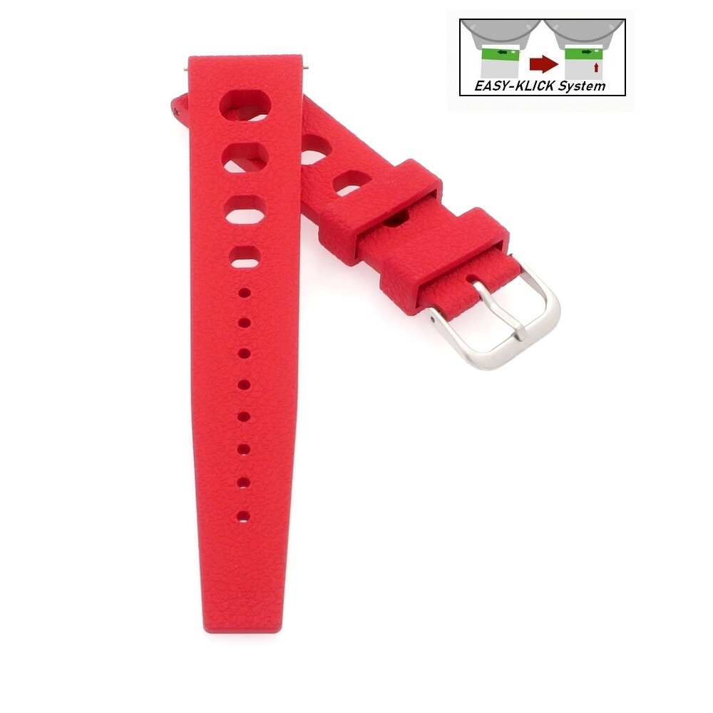 Easy-Klick Retro FKM-Kautschuk Uhrenarmband Modell Karibik rot 20 mm