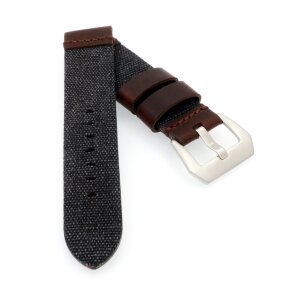 Canvas-Leder-Textil Uhrenarmband Modell Federal schwarz 20 mm, Handmade