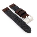 Canvas-Leder-Textil Uhrenarmband Modell Federal schwarz 20 mm, Handmade