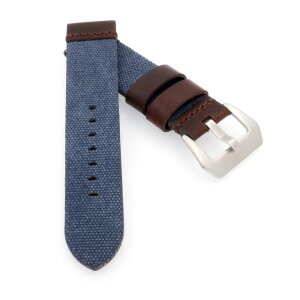 Canvas-Leder-Textil Uhrenarmband Modell Federal blau 22 mm, Handmade