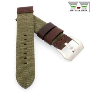 Easy-Klick Canvas-Leder-Textil Uhrenarmband Modell Federal grün 24 mm, Handmade