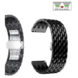 Edelstahl Easy-Klick Glieder-Uhrenarmband Modell Bochum schwarz 20 mm