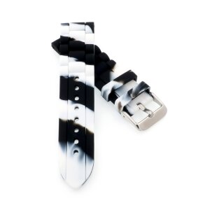 Camouflage Silikon Uhrenarmband Modell Manola schwarz-weiß 20 mm