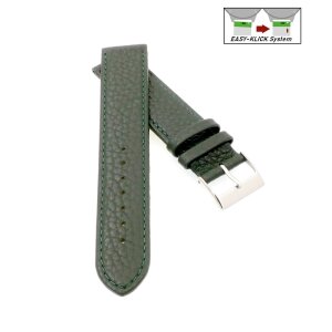Feines flaches Easy-Klick Kalbsleder Uhrenarmband Modell Kuba-XL dunkel-grün 20 mm