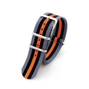 Nato-Nylon Durchzugs-Uhrenarmband Modell Textec grau-schwarz-orange 20 mm Nato Strap