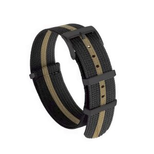 GEO-Straps Nato Canvas-Nylon Uhrenarmband Modell Quest-P schwarz-beige 20 mm