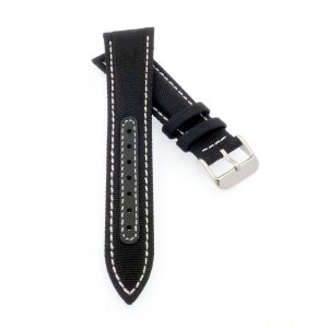 Canvas-Nylon Leder Uhrenarmband Modell Broker schwarz-WN 22 mm