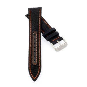 Canvas-Nylon Leder Uhrenarmband Modell Broker schwarz-ON 22 mm