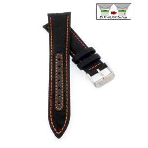 Easy-Klick Canvas-Nylon Leder Uhrenarmband Modell Broker schwarz-ON 22 mm