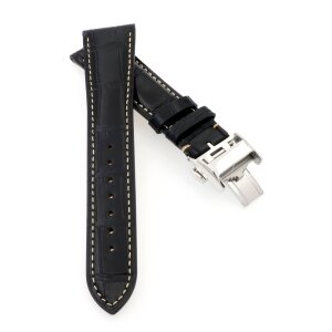 Alligator Uhrenarmband Modell Longi-FS-S schwarz 22 mm, kompatibel Longines