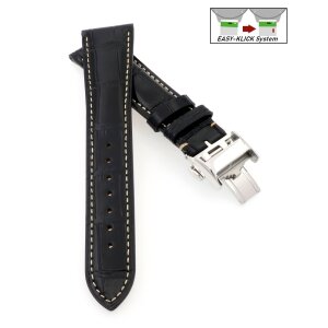 Easy-Klick Alligator Uhrenarmband Modell Longi-FS-S schwarz 20 mm, kompatibel Longines