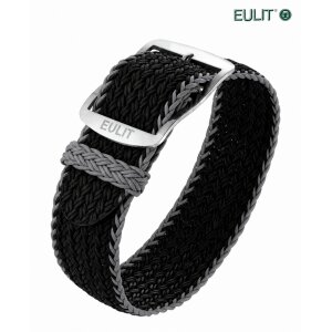 Eulit Perlon Durchzugs-Uhrenarmband Modell Atlantic-gebürstet schwarz-grau 20 mm