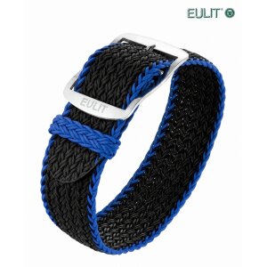 Eulit Perlon Durchzugs-Uhrenarmband Modell Atlantic-gebürstet schwarz-blau 20 mm