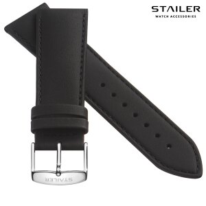 Stailer Premium Kalbsleder Uhrenarmband Modell Plash schwarz 18 mm, wasserfest