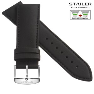 Stailer Premium Easy-Klick Kalbsleder Uhrenarmband Modell Plash schwarz 22 mm, wasserfest