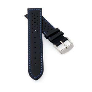 Französisches Softlederband Modell Sportiva schwarz-blau 18 mm-gelocht