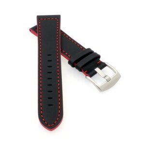 Softleder Uhrenarmband Modell Sportina schwarz-rot 18 mm Breitdorn