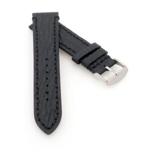 Haifisch-Style Kalbsleder Uhrenarmband Modell Sharky schwarz-schwarz 18 mm