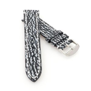 Haifisch-Style Kalbsleder Uhrenarmband Modell Sharky schwarz-weiß 18 mm