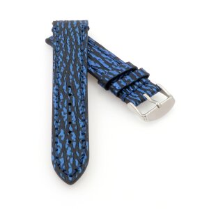 Haifisch-Style Kalbsleder Uhrenarmband Modell Sharky schwarz-blau 20 mm