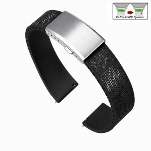 Easy-Klick Premium FKM-Kautschuk Uhrenarmband Modell Mosaiko-S schwarz 22 mm