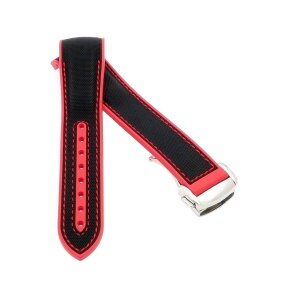 Premium Hybrid Uhrenarmband Modell Innsbruck-FSS schwarz-rot 19 mm, komp. Omega