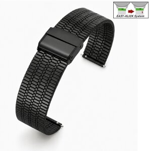 Easy-Klick Edelstahl Vintage Uhrenarmband Modell Augsburg schwarz 20 mm