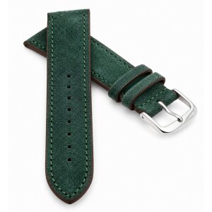 Veloursleder Uhrenarmband Modell Oslo-NL grün-braun 20 mm Handarbeit