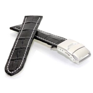 Alligator Uhrenarmband Modell Graz WN schwarz 20 mm - Sicherheitsschließe