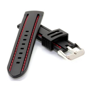 Silikon Uhrenarmband Modell Rosanna schwarz - rote Naht DS 24 mm