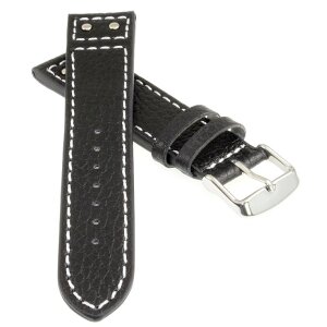Flieger Büffelleder Uhrenarmband Modell Aviator schwarz 18 mm
