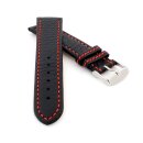 Soft Büffelkalb-Leder Uhrenarmband Modell Kansas schwarz-rot 18 mm