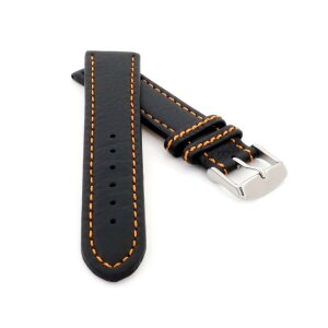 Soft Büffelkalb-Leder Uhrenarmband Modell Kansas schwarz-orange 24 mm