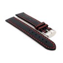 Soft Büffelkalb-Leder Uhrenarmband Modell Kansas schwarz-rot 24 mm