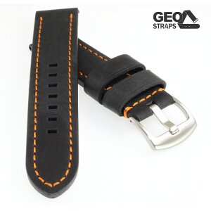 Vollrindleder Uhrenarmband Modell Mountain Bär schwarz orangene Naht 20 mm