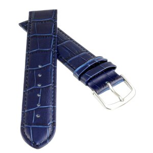 Feines Alligator Leder Uhrenarmband Lausanne-XL extralang blau 22 mm