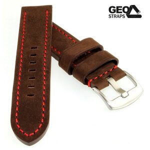 Vollrindleder Uhrenarmband Modell Mountain Bär mocca rote Naht 20 mm
