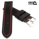 Vollrindleder Uhrenarmband Modell Mountain Bär schwarz rote Naht 24 mm