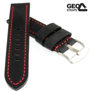 Vollrindleder Uhrenarmband Modell Mountain Bär schwarz rote Naht 26 mm