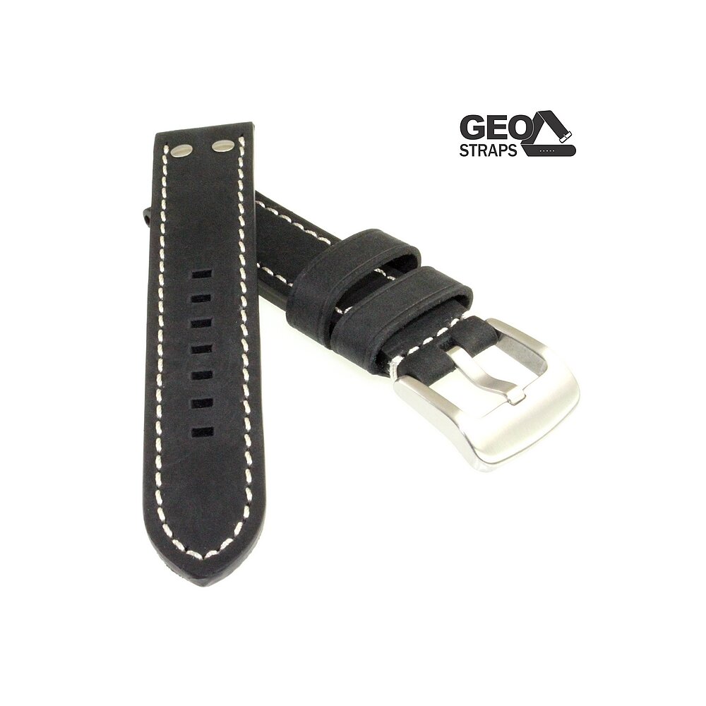 Vollrindleder Uhrenarmband Modell Mountain Bär Aviator schwarz 22 mm