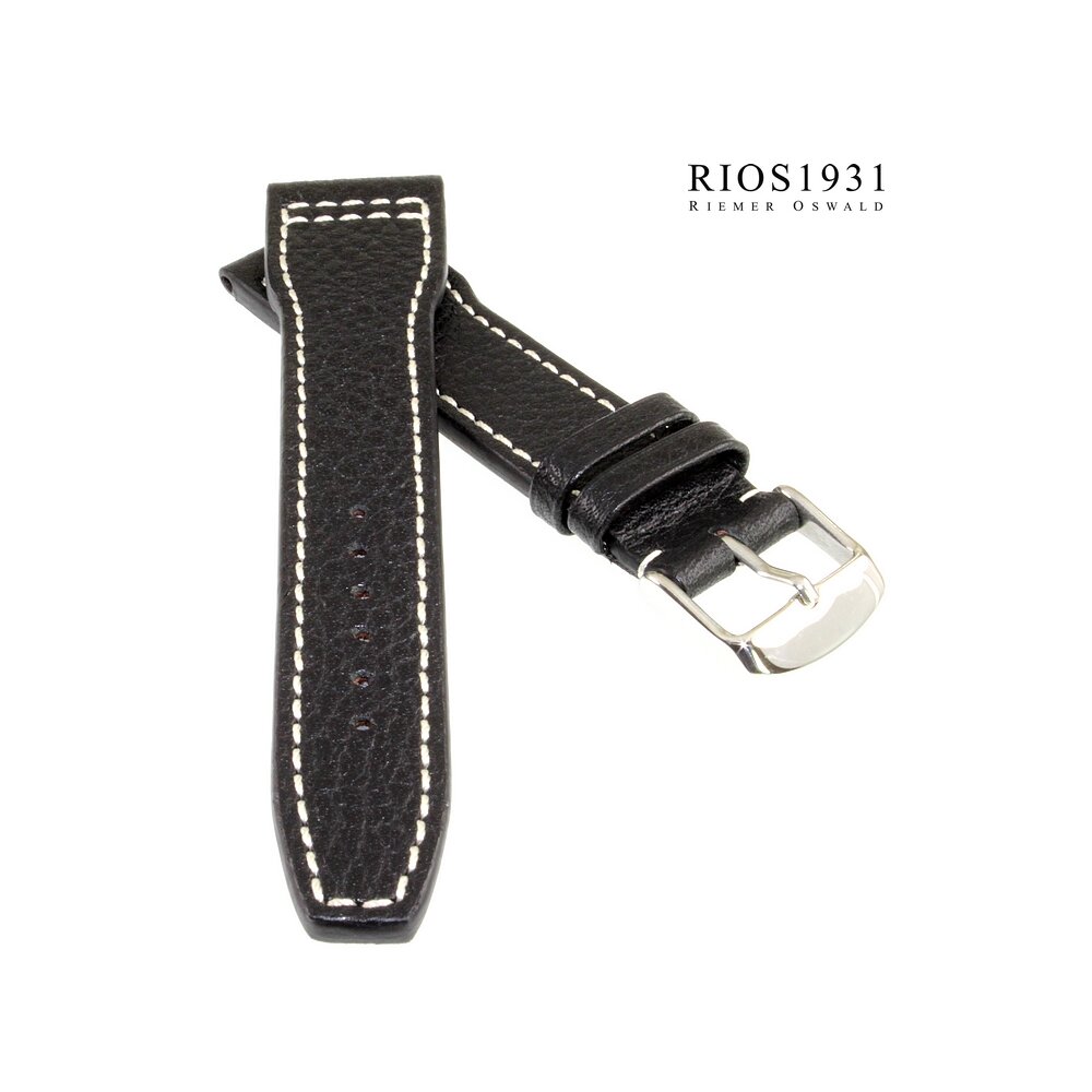 Rios1931 Büffelleder Uhrenarmband Modell Typhoon schwarz 20 mm, kompa
