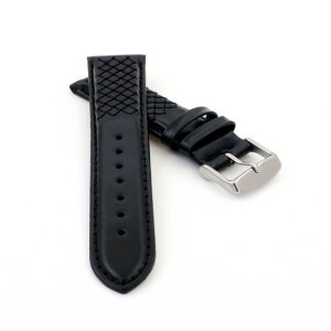 Softweiches Uhrenarmband Modell Cavaliere mit Steppung schwarz 20 mm