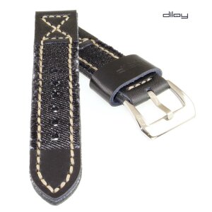 Diloy Jeans-Leder Uhrenarmband Modell Richmond-Pro schwarz 22 mm