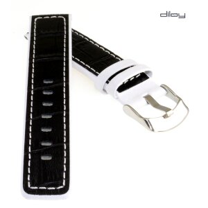 Diloy Alligator Design-Uhrenarmband Genf schwarz-weiß 22 mm, doppellagig genäht