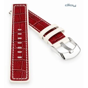 Diloy Alligator Design-Uhrenarmband Genf rot-creme 22 mm, doppellagig genäht