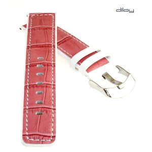 Diloy Alligator Design-Uhrenarmband Genf rosa-weiß 22 mm, doppellagig genäht