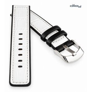 Diloy Alligator Design-Uhrenarmband Genf weiß-schwarz 24 mm, doppellagig genäht