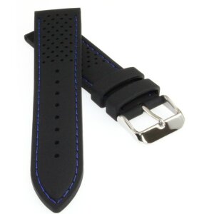 Silikon Uhrenarmband Modell Monza schwarz blaue Naht 20 mm