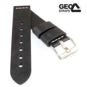GEO-Straps Old Finish Rindleder Uhrenarmband Modell Junkers schwarz 24 mm